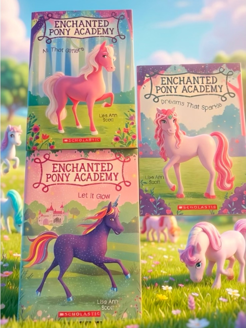 Scholastic Enchanted Pony Academy Book Set - Pink, Purple, White, Green